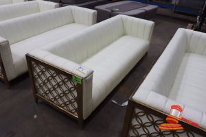 1 X Gold And White Vinyl 3 Seater Sofa, Some Marks On Vinyl, L2280 X W800 X H740