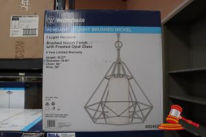 Westinghouse Pendant Light, Brushed Nickle Finish With Frosted Opal Glass, Height: 19.37", Diameter: 15.91", Chain: 36", Wire: 36", Code: 6324535
