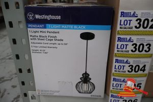 301 · WESTINGHOUSE MINI LIGHT PENDANT, MATTE BLACK FINISH WITH STEEL CAGE SHADE, ADJUSTABLE CORD LENGTH UP TO 50", HEIGHT: 61.12", DIAMETER: 7.80", CODE: 6103435