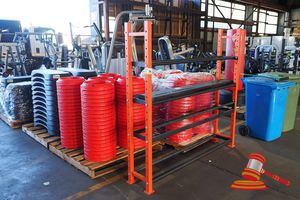 14 · 1 X STORAGE RACK, ORANGE FRAME WITH BLACK SHELVES, 4 TIER (SOME MARKS)