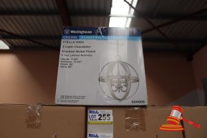 259 · WESTINGHOUSE 3 LIGHT CHANDELIER, BRUSHED NICKEL FINISH, HEIGHT: 17.28", DIAMETER: 15.14", CHAIN: 36", WIRE: 36", CODE: 6341935