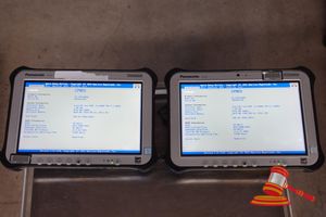 56 · 2 X PANASONIC FZ-G1 TOUGHPAD, INTEL CORE i5 6300U 2.40GHZ CPU, 8GB RAM, 500 SSD / NO OS, 12380 / 15410 HOURS, HEAVY SCREEN WEAR, BODY IS DAMAGED, SN:7HTSA53728 / 8ETSA19386 AN:ITT22377 / ITT23591, UNTESTED ( NO CHARGER / SOME MARKS)