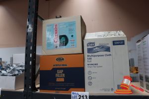 213 · BUNDLE WITH 24x TUBES OF GSA ACRYLI SEAL, GAP FILLER A205, 450g, 1x CHEMRITE DUST BUSTER AND 1x BOX OF TORK MULTIPURPOSE CLOTH ROLL
