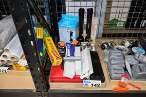 TRAY OF ASSORTED GOODS, INCLUDING INFINITI X1 TORCHES JET BOIL JET POWER PROPANE FUEL CANISTERS, BUTANE PRO TORCH, TYRE PUNCTURE KIT AND VARIOUS OTHERS.