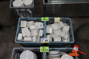 61 · APPROX 100 X WHITE CERAMIC SQUARE BOWLS , IN 2 X MILK CRATES