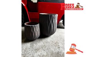 44 · Matching set of 2 Grey Rust Planters - Sizes: 26 x 28.5 cm, 38 x 42 cm, RRP $255 Create a stylish designer display from the Rustic Grey Planter range, featuring a tall rounded planter with a textured grey-rust finish, this range brings a clean, contemporary look to homes, patios, courtyards, entryways and landscaped spaces. Constructed from lightweight fibreclay construction, it combines practical lightweight handling with a premium look. It is designed for indoor and outdoor use, Drainage hole 