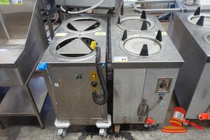 23 · 2 X STAINLESS STEEL MOBILE PLATE WARMERS. APPROX 520 X 950 X H900MM. UNTESTED - 1 X OUT OF SERVICE TAG - UNIT TRIPPING, EARTH LEAKAGE