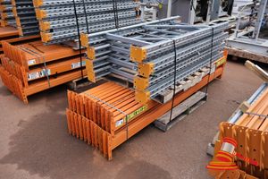 Qty of Heavy Duty Colby Rack Shelving 7 @ 1875mm high x 840mm deep frames 22 @ 2590mm long x 110mm high beams