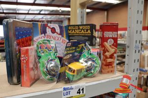 Bundle Of Toys Including: 1x Bingo Game, 1x Solid Wood Mancala Game, 1x Jumbling Tower Game, 1x Chinese Checkers, 1x Killer Bunnies Booster Deck, 1x Centy Car And Yo-Yos, Puzzles, All Unopened