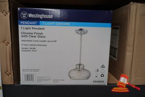 Westinghouse Light Pendant, Chrome Finish With Clear Glass, Adjustable Cord Length Up To 50", Height: 58.88", Diameter: 9.41", Code: 6345835