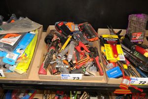 Tray Of Assorted Tools Including Drill Bit Sets, Hex Set, Crimping Tool, Pliers, Adjustable Wrenches, Ratcheting Crimper Tool