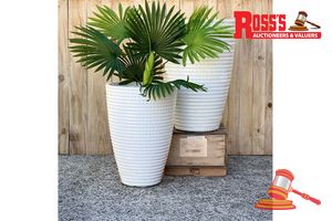 Pair of Snow White Planters - Size: 38 x 53 cm each, RRP $260 Create a stylish designer display from the 2197 Bradie Pot range, featuring a tall round tapered planter with a smooth ornamental finish, this range brings a clean, contemporary look to homes, patios, courtyards, entryways and landscaped spaces. Constructed from stone-resin composite: 50% stone, 45% high-density resin and 5% fibreglass, it combines practical lightweight handling with a premium look. It is designed for indoor and outdo