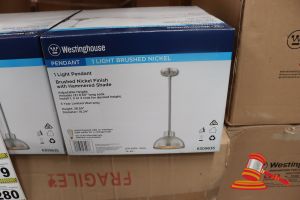 285 · WESTINGHOUSE PENDANT LIGHT, BRUSHED NICKEL FINISH WITH HAMMERED SHADE, ADJUSTABLE HEIGHT, HEIGHT: 38.50", DIAMETER: 10.24", CODE: 6309635
