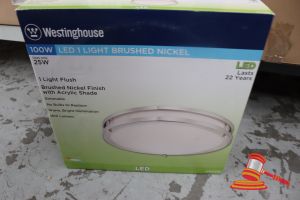 244 · WESTINGHOUSE FLUSH LIGHT, BRUSHED NICKEL FINISH WITH ACRYLIC SHADE, DIMMABLE, CODE: 6401235
