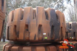9 · 1 X EARTHMOVING TYRE, D-LUG, 65/65-57, SN: S32000215, APPROX 3.8M DIAMETER, (SOME MARKS)