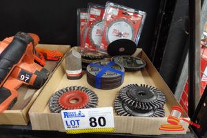 Angle Grinder Accessories, Includes: Milwaukee Metal & Stainless Circular Saw Blades, Approx 12 X Flexovit Cutting Discs, 4 X Wire Wheel Brushes, Assorted Grinding Discs