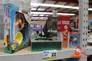 Bundle Of Toys Including: 1x Abalone Game, 1x Jumbling Tower Game, 1x Fire Ball Throw & Catch, 1x Flashing Catch Game, 1x Wicked Perfume Kit, 1x Castorland Puzzle, All Unopened