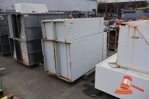 2 X 2 Door Metal Storage Cabnits. Grey, (Some Rust / Marks). Approx 900mm X 460mm X H1830mm, 2 X 2 Door Lockers. Grey. Some Rust And Marks, Approx 380mm X 455mm X H1830mm. On Pallet. Avg Condition (P3)