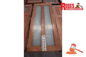 Timber Door With 2x Frosted Glass Panels, Code: Batam, 2040 X 820 X 38mm