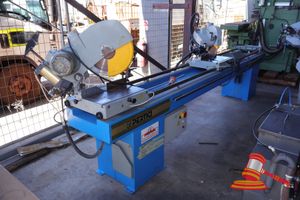 7 · 1 X PERTICI DOUBLE END SLIDING MITRE SAW WITH CONTROL PANEL, MODEL: UNIVER 400P, 3 PHASE, APPROX; 4.1M L X 480MM W X 1.5M H, SOME MARKS, UNTESTED