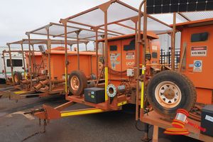 13 · 2015 UON POWER AIR WATER DUAL AXEL TRAILER SERIAL# UON-TRL-0099, ORANGE, GVM 3000kg, 92kw BORE PUMP CONTROL PANEL , VIN NOT SIGHTED, MISSING BATTERIES, LHR TYRE DAMAGED, PIPE WITH VALVES & FITTINGS, STABILIZER LEGS, RING HITCH, HRS 18955, ASSET# TA1042