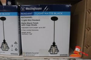 151 · WESTINGHOUSE MINI PENDANT LIGHT, MATTE BLACK FINISH WITH CAGE SHADE, ADJUSTABLE CORD LENGTH UP TO 50", HEIGHT: 60.51", DIAMTER: 7.48", CODE: 6105335