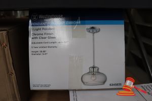 Westinghouse Pendant Light, Chrome Finish With Clear Glass, Adjustable Cord Length Up To 50", Height: 58.88, Diameter: 9.41", Code: 6345835