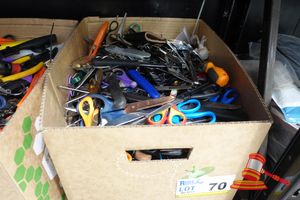 70 · TRAY OF ASSORTED HAND TOOLS AND ACCESSORIES, INCLUDING: DRILL BIT SET IN CLEAR CASE, ORANGE BIT HOLDER SET, KINCROME ADJUSTABLE WRENCH, STANLEY ADJUSTABLE WRENCH, SIKA FILLER-101 SURFACE FILLER, VARIOUS WRENCHES, PLIERS, CUTTING TOOLS, TAPE MEASURES, SCREWDRIVER BITS IN CASES, UTILITY KNIVES (SOME MARKS)