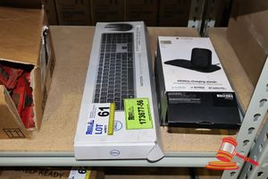 1 X DELL KEYBOARD AND MOUSE COMBO, MODEL: KM7321W, UNTESTED, 2 X MOPHIE WIRELESS CHARGING STAND PLUS, 15W WIRELESS CHARGER, UNTESTED