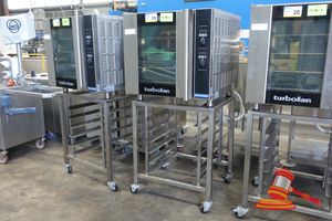 19 · MOFFAT TURBOFAN E32D4 ELECTRIC TURBOFAN CONVECTION OVEN ON MOBILE STAND. SN 714447. 240V (HARD WIRED), APPROX 750 X 850 X H1600MM. UNTESTED