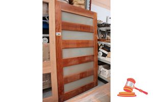 461 · TIMBER DOOR WITH 5x FROSTED GLASS PANELS, APPROX 2040 x 1200 x 40mm WITH SOME DAMAGE