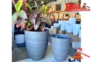 Matching set of 2 Light Grey Planters - Sizes: 35 x 43 cm, 28 x 35 cm, RRP $125 Create a stylish designer display from the 2074 Textured Round Pot range, featuring a round tapered planter with a horizontal-line textured finish, this range brings a clean, contemporary look to homes, patios, courtyards, entryways and landscaped spaces. Constructed from stone-resin composite: 50% stone, 45% high-density resin and 5% fibreglass, it combines practical lightweight handling with a premium look. It is d
