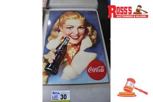 30 · 1 X COCA-COLA VINTAGE ADVERTISING POSTER, FEATURES WOMAN WITH BOTTLE