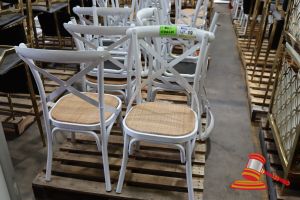 6 X Cross-Back Chairs, White Painted Frame, Rattan Seats, Approx 900mm Height, On Pallets