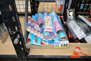 132 · TRAY OF CONFETTI POPPERS, PACKETS OF SPARKLERS