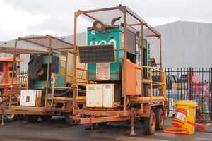 17 · UON POWER AIR WATER GENERATOR TRAILER Y.O.M. 2015, SERIAL# UON-TRL-0070. CUMMINS CISO DS, 150 KVA GENERATOR. FRONT AND REAR SOLAR PANEL AND LED SPOTLIGHT, NO REAR OR FRONT JACK LEGS, REAR RHS TYRE DESTROYED AND OFF THE RIM. ( ASSET# 17H4347 ) ( S44#RITM0438826, DR# 52508 )