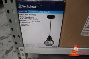 248 · WESTINGHOUSE MINI PENDANT LIGHT, MATTE BLACK FINISH WITH STEEL CAGE SHADE, ADJUSTABLE CORD LENGTH UP TO 50", HEIGHT: 61.13", DIAMETER: 7.80", CODE: 6103435