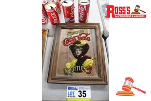 1 X Coca-Cola Framed Vintage Advertising Print, Carbonated Coca-Cola In Bottles 5 Cents, Features Woman In Yellow Dress