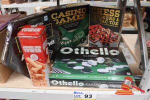 93 · BUNDLE OF TOYS INCLUDING: 1x ABALONE GAME, 1x CASINO GAMES, 1x 3-IN-1 GAME, 1x JUMBLING TOWER AND 1x OTHELLO GAME, ALL UNOPENED