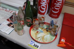309 · BUNDLE WITH 1x COCA-COLA TRAY, 6x ASSORTED BOTTLES AND 4x ASSORTED GLASSES