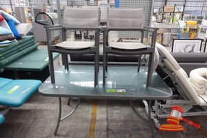 Frosted Glass Table With Black Metal Frame With 4 X Outdoor Chairs, Approx; 1530m W X 970mm D X 720mm H, Some Marks