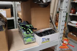 178 · BUNDLE WITH SAFETY GLASSES, KOMATSU GLOVES, SIZE: 3XL AND BOX OF 3M FACE MASKS