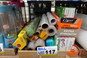 117 · TRAY OF VARIOUS KITCHEN CLING WRAPS