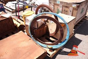 Wooden Crate Containing Varoius Components From Thyssenkrupp, Metso , Flender And Flsmidth Including Antifriction Dbl Row Spherical Bearings, Cylinder Lantifriction Sgl Row Bearings, Filter Del, Plug Step Retainer External, Winch Worm Gear Model 4472, Valve Manifold Type M 05458-750-0-1-1-00, Seal Retaining Ring Mps Cat No 2326-1, Sleeve Lock Washer, Seal Mps Vvo Filler Ring, Piston Press Relieved 180mm, Pressure Gauge, Metal Arches And Various Others (Some Marks And Surface Rust Visible), On A