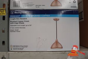 214 · WESTINGHOUSE MINI PENDANT LIGHT, BRUSHED COPPER FINISH WITH CAGE SHADE, ADJUSTABLE CORD LENGTH UP TO 50", CODE: 6103935