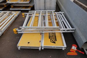 Mobile Scaffold Kit 2.5m ( L ) X 1.3m ( W ), 1x Folding Frame, 2x Side Frames, 4x Frame Securing Pins, 1x Solid Platfrom, 1x 2.5m Trap Door Platform