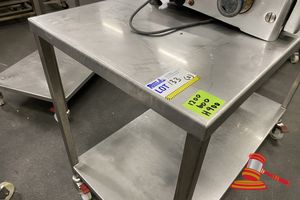 133 · 3 X STAINLESS STEEL MOBILE BENCHES. 2 X APPROX 1200 X 600 X H900MM AND 1 X APPROX 1200 X 600 X H850MM