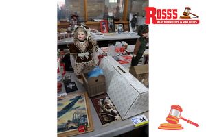 VINTAGE LIMITED EDITION FRANKLIN HEIRLOOM DOLLS COCA-COLA EDITION, PORCELAIN DOLL WITH WOODEN BED, WITH BOX AND POSTERS