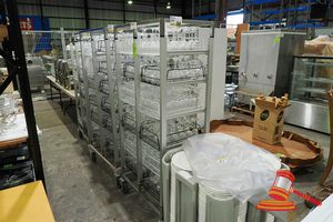 54 · MOBILE ALUMINIUM GLASS STORAGE RACK WITH APPROX 200+ ASSORTED WINE GLASSES AND CHAMPAGNE FLUTES