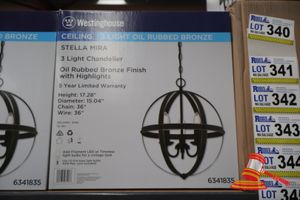 Westinghouse 3 Light Chandelier, Oil Rubbed Bronze Finish With Highlights, Height: 17.28", Diameter: 15.04", Chain: 36", Wire: 36", Code: 63418535